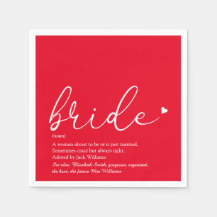Bride Definition Bridal Shower Chic Script Red Napkin