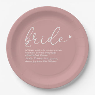 Bride Definition Bridal Shower Dusty Rose Paper Plate
