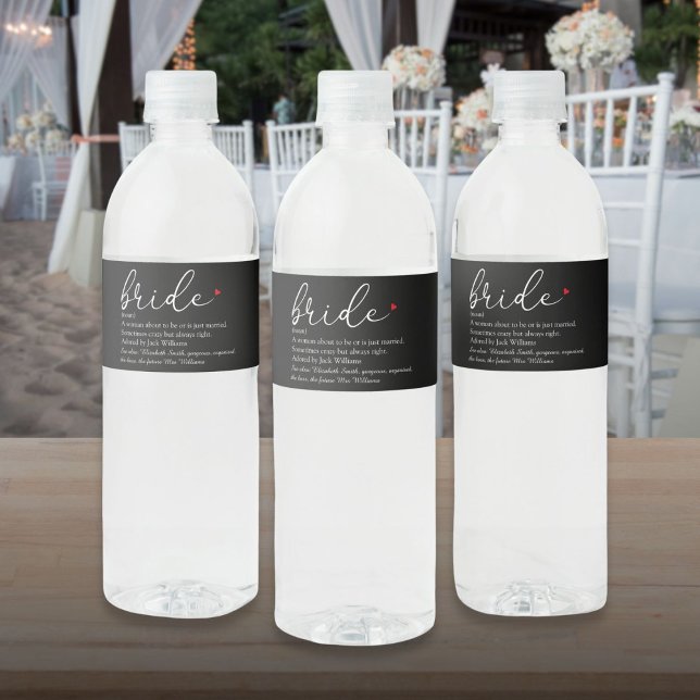 Bride Definition Bridal Shower Elegant Script Water Bottle Label (Bride Definition Bridal Shower Elegant Script Water Bottle Label)