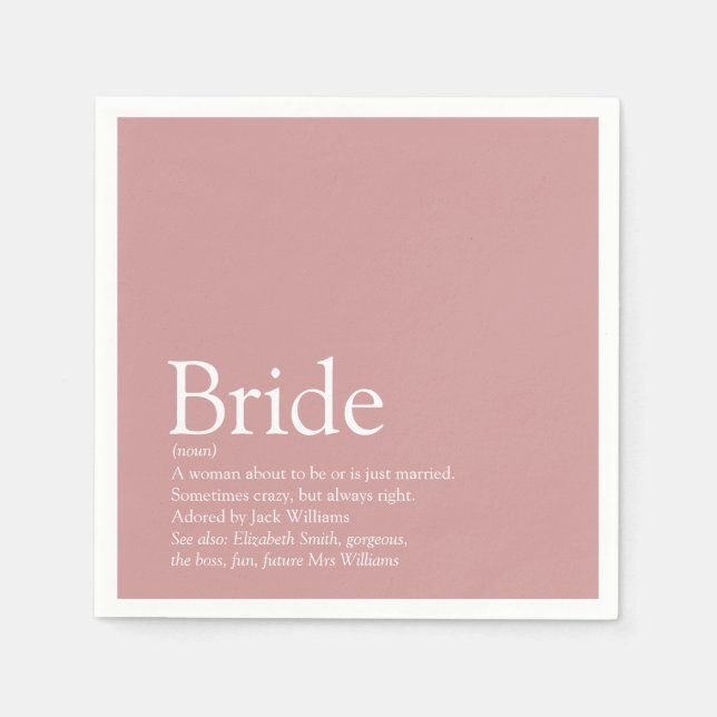 Bride Definition, Bridal Shower Fun Girly Pink Napkin (Front)