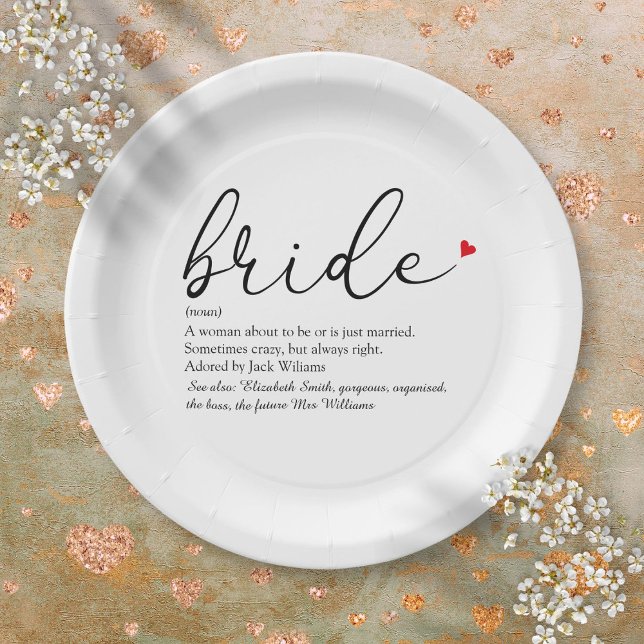 Bride Definition Bridal Shower Script Modern Paper Plate (Bride Definition, Bridal Shower Script Modern Paper Plates)
