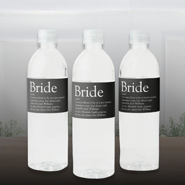 Bride Definition Bridal Shower Wedding Water Bottle Label (Bride Definition Bridal Shower Wedding Water Bottle Label)