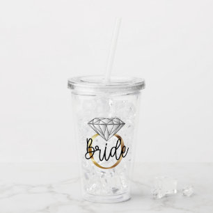Bride Diamond Gold Engagement Ring Acrylic Tumbler