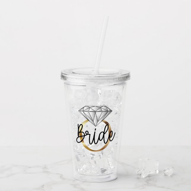 Bride Diamond Gold Engagement Ring  Acrylic Tumbler (Back Ice)