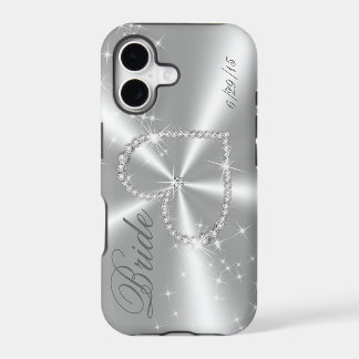 BRIDE - DIAMOND HEART ON SILVER SATIN