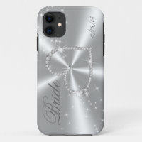 BRIDE - DIAMOND HEART ON SILVER SATIN