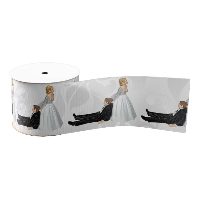 Bride Dragging The Groom Wedding Humor Grosgrain Ribbon (Spool)