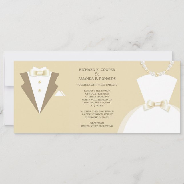 Bride Dress and Groom Tuxedo Wedding Invitation (Front)