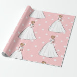 Bride Dress Elegant Wedding Party Polka Dots Wrapping Paper<br><div class="desc">An elegant design for a bridal shower,  with a romantic background in pink colour and white dots. The wedding dress and the bride in this design make you can't wait to see the wedding and the bride and groom.</div>