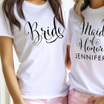Bride Elegant Black Script Personalised Wedding<br><div class="desc">Stylish Bride shirt in a chic black script features custom "Future Mrs. LASTNAME" text on the back.  Makes a great bridal shower,  bachelorette party or wedding gift for the Bride-to-Be! Shop our store for the matching Groom shirt.</div>