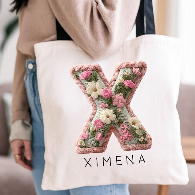 Bride | Elegant Floral Initial Monogram Bridesmaid Tote Bag (custom teacher tote, personalized nurse bag, wedding guest gift, anniversary gift for wife)