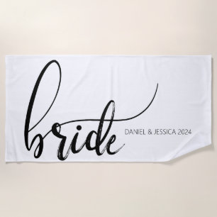 Bride Elegant Minimalist Wedding Beach Towel