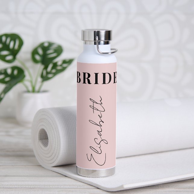 Bride elegant typography name script personalised water bottle (Yoga)