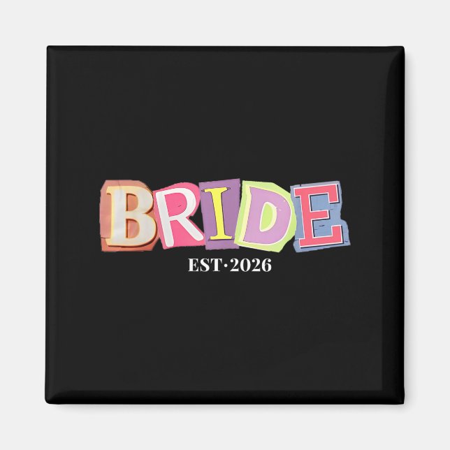 Bride Est 2026 Retro Married Wedding Bridal Magnet (Front)