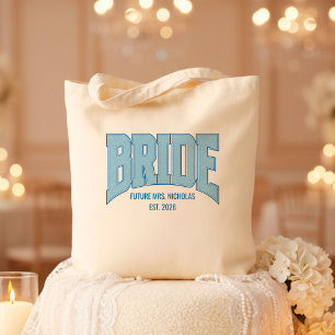 BRIDE Faux Glitter Varsity Engagement Bridal Tote Bag