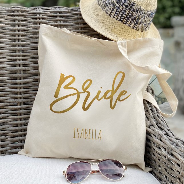 Bride faux gold foil personalized tote bag (Creator Uploaded)