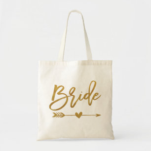 Bride faux gold foil with narrow and heart tote bag