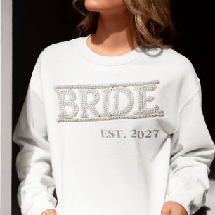 Bride Faux Pearl Embroidered Patch Sweatshirt