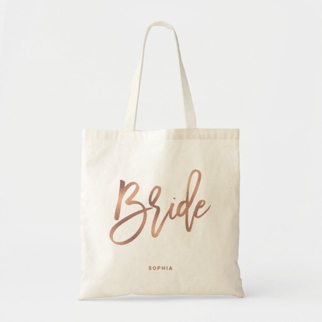 Bride | Faux Rose Gold Personalised Tote Bag (Front)