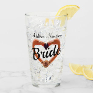 Bride  Flamingo Wedding Heart Glass