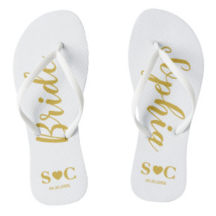 Bride Flip Flops for Wedding, Bachelorette   Gold