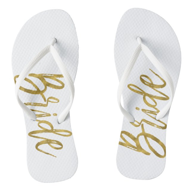 Bride Flip Flops with Gold Foil Typography (Footbed)