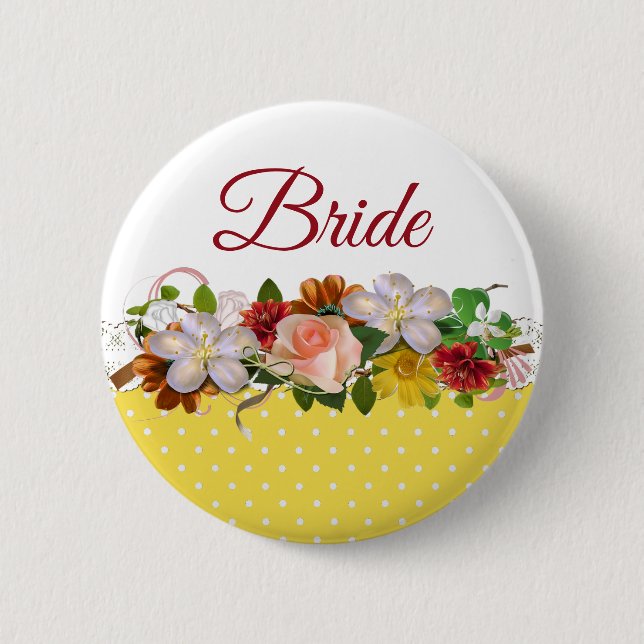 Bride Floral Bouquet Wedding Button (Front)