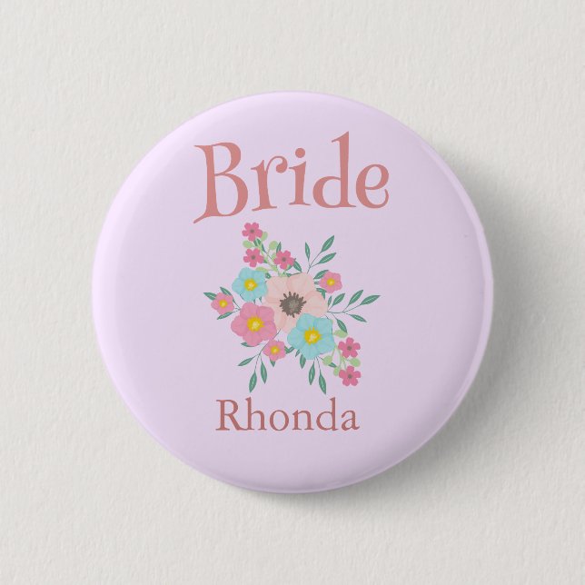 Bride Floral Wedding Bridal Party 6 Cm Round Badge (Front)