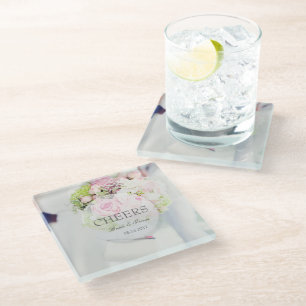 Bride Flower Bouquet editable Cheers Glass Coaster