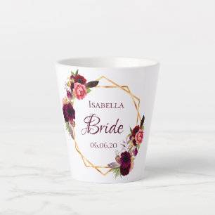 Bride flowers burgundy gold white geometric latte mug