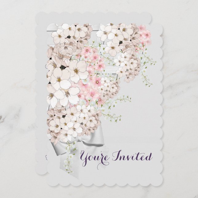 BRIDE Flowers & Lattice Grey & Pink Shower Party Invitation (Front/Back)