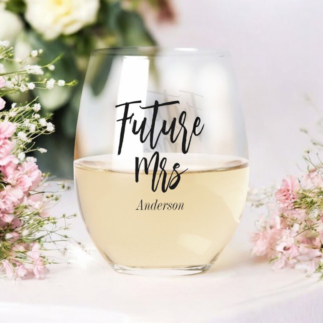 Bride Future Mrs Black White Stemless Wine Glass (Creator Uploaded)