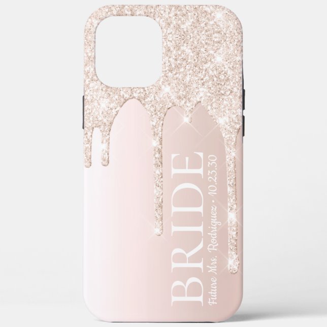 Bride Future Mrs Blush Pink Glitter Drip Case-Mate iPhone Case (Back)