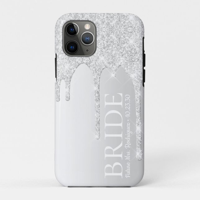 Bride Future Mrs Silver Glitter Drip Case-Mate iPhone Case (Back)