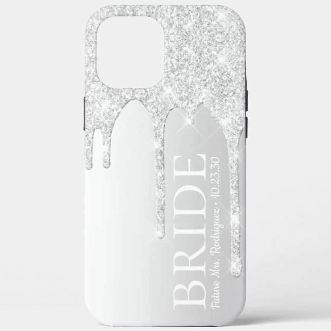 Bride Future Mrs Silver Glitter Drip Case-Mate iPhone Case (Back)