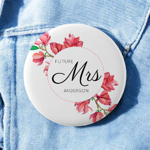 Bride Future Mrs White Floral Wedding 6 Cm Round Badge