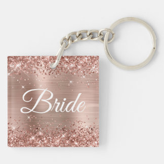 Bride Glittery Rose Gold Fancy Monogram Key Ring