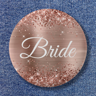 Bride Glittery Rose Gold Foil 6 Cm Round Badge