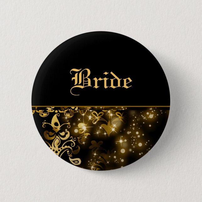 Bride gold black wedding bridal party 6 cm round badge (Front)