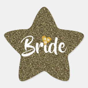 Bride Gold Date Heart Glitter Personalised Star Sticker