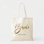 Bride Gold Faux Glitter Personalised Canvas Tote Bag<br><div class="desc">Grab a faux gold glitter bag for your special day.  Bride and your name.  Available in silver,  gold,  and pink glitter along with peach pink and black.</div>