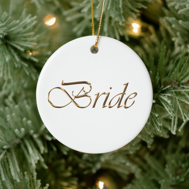Bride, gold script elegant chic calligraphy white ceramic tree decoration (Tree)