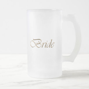 Bride, gold script elegant chic frosted glass beer mug