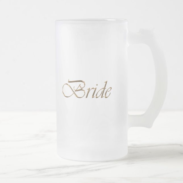 Bride, gold script elegant chic frosted glass beer mug (Right)