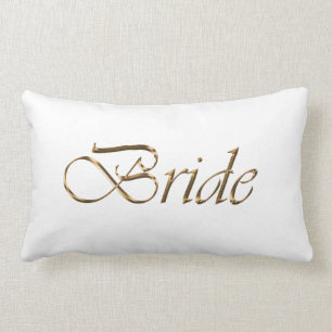 Bride, gold script elegant chic white lumbar cushion