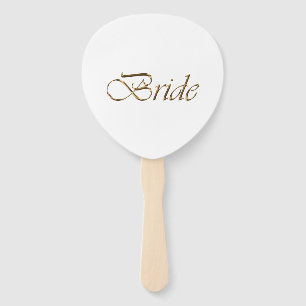 Bride, gold script elegant chic white wedding hand fan