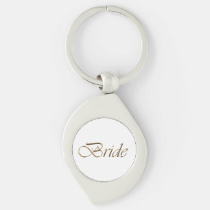Bride, gold script elegant chic white wedding key ring