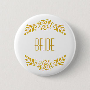 Bride Gold Wreath 6 Cm Round Badge