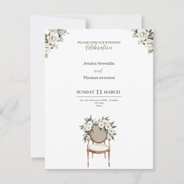 bride golden white roses chic wedding invitation (Front)