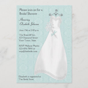 Bride Gown, Blue Lace-look Invitation